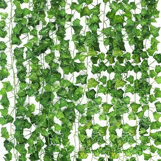 Enredadera Artificial 12un Tiras De 2mt Planta Jardin Cerco Verde Oscuro