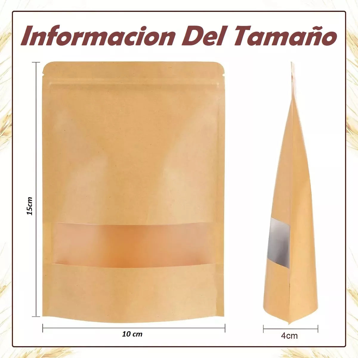 Bolsas Ziploc Papel Kraft Con Visor Pack 50 Un 10x15cm