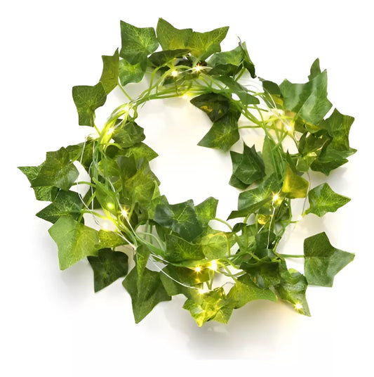 Guirnalda Enredadera Hojas Verde Artificial Pila Luz Led 2m