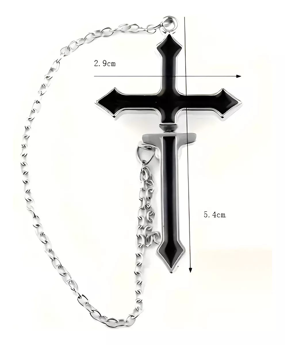 Pendientes Con Cadena Cruzada Gótica Forma Cruz Negra
