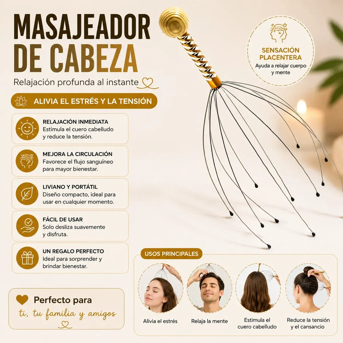 Masajeador De Cabeza 12 Puntas Relax Capilar Antiestres