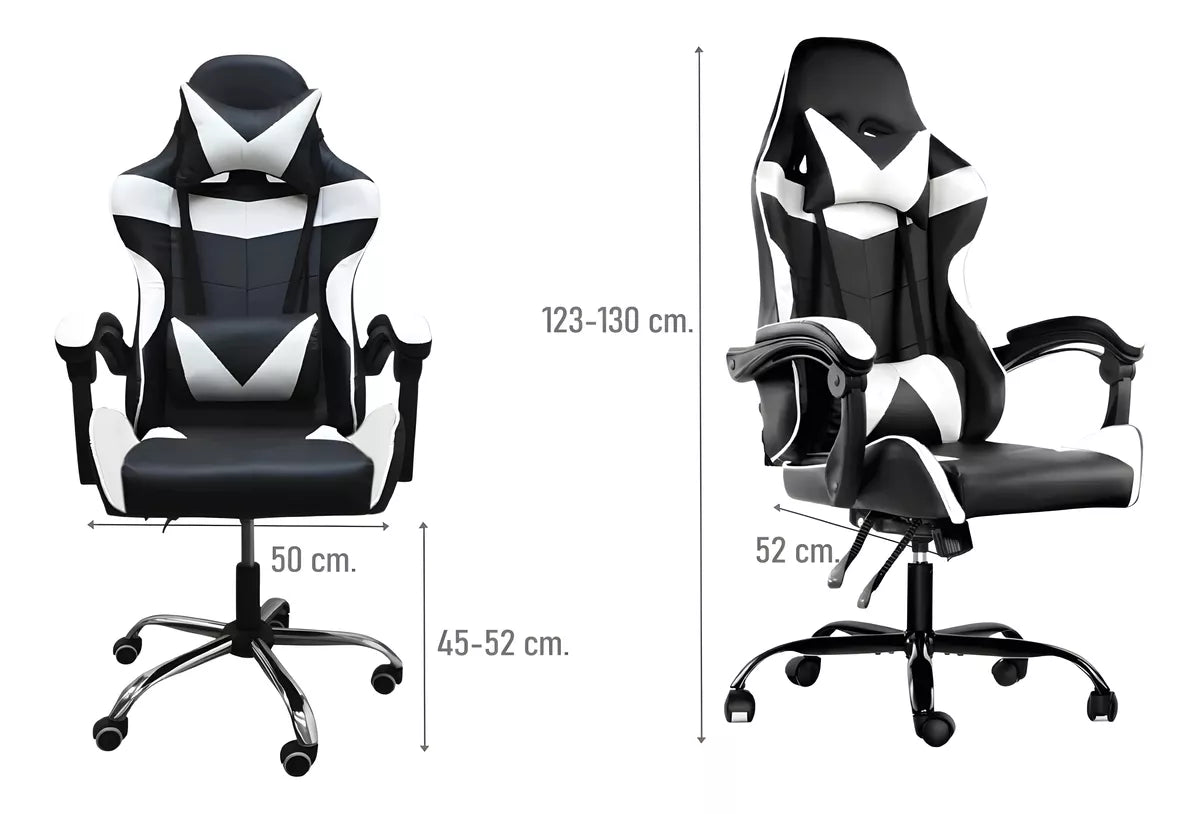 Silla Gamer Pro Giratoria Para Pc Gaming Fuerte Ergonomica negra y blanca