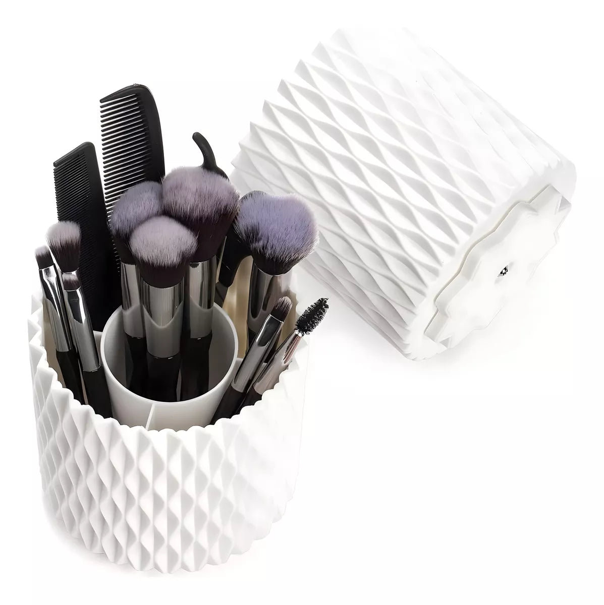 Organizador De Maquillaje O Pinceles Giratorio 360° Moderno BLANCO