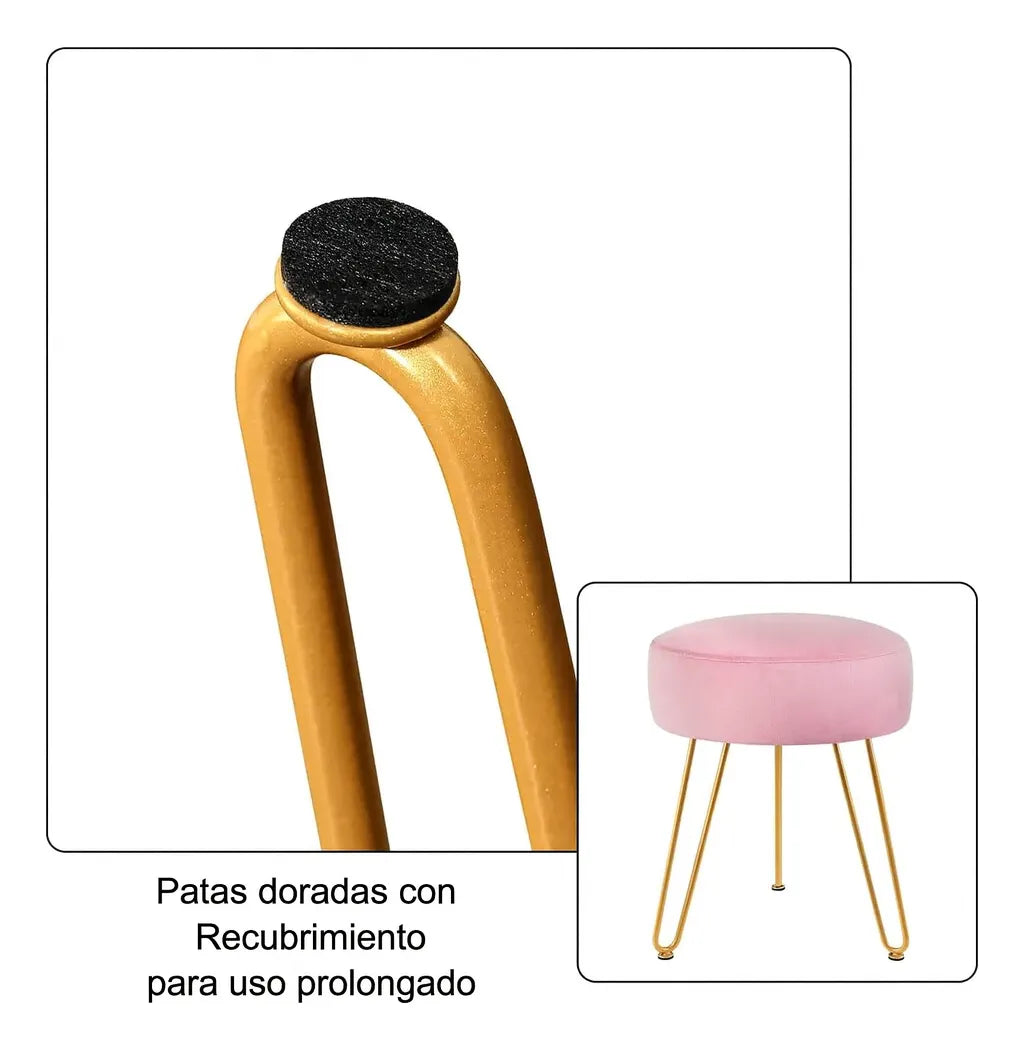 Banqueta Apoya Pies De Terciopelo Calidad Premium Rosada