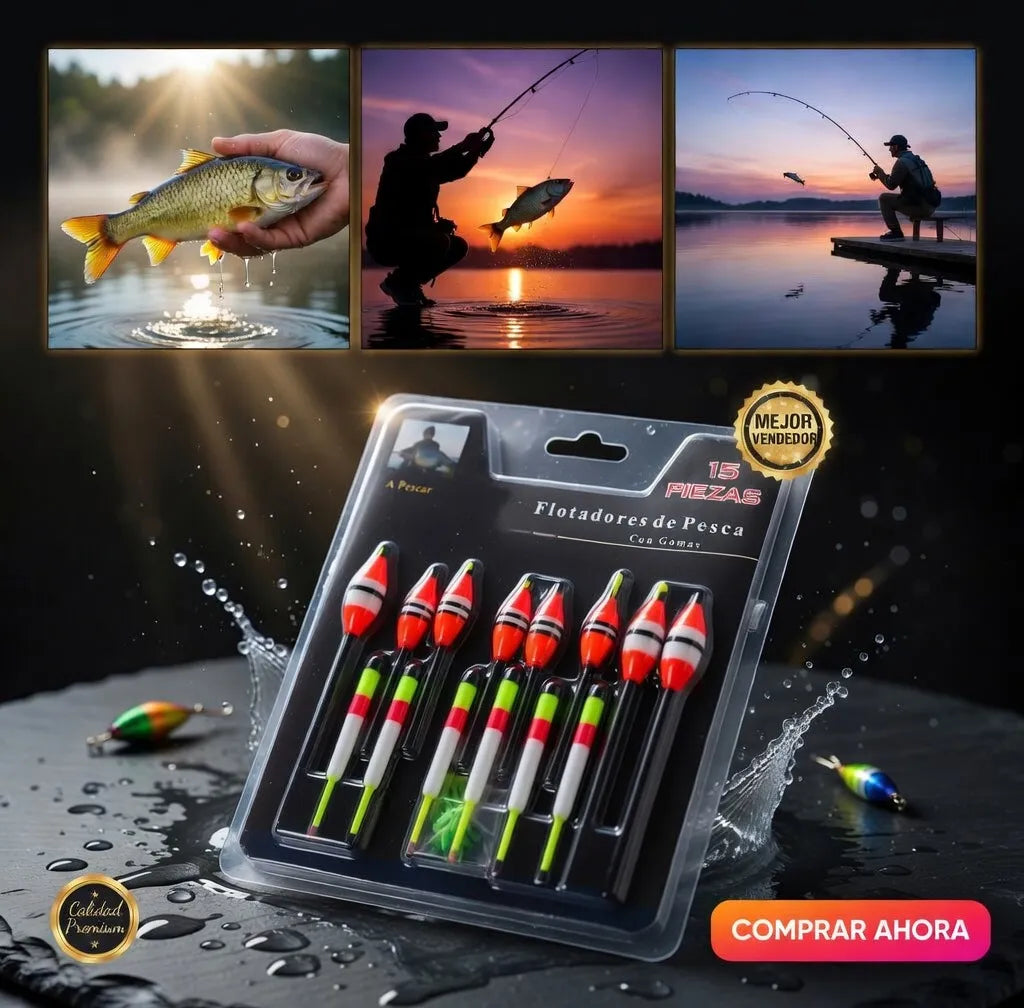 Set De 15 Boyas Kit Pesca Boyas Plástico Varias Medidas