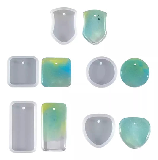 Kit 6 Moldes De Silicona Collares Llaveros Para Resina Epoxi R-063