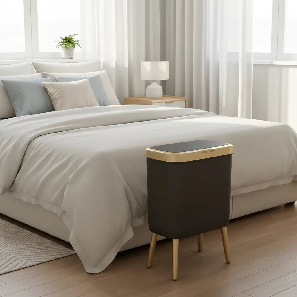 Papelera Moderna Abre Facil Ideal Dormitorio Capacidad 15lt negra