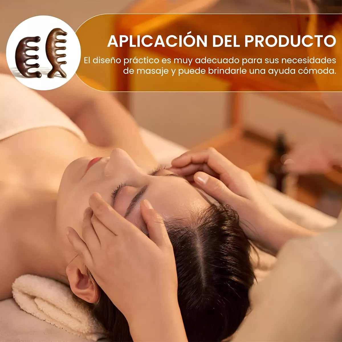 Peine De Masaje Espalda Cabeza Cara Madera Ebano Natural