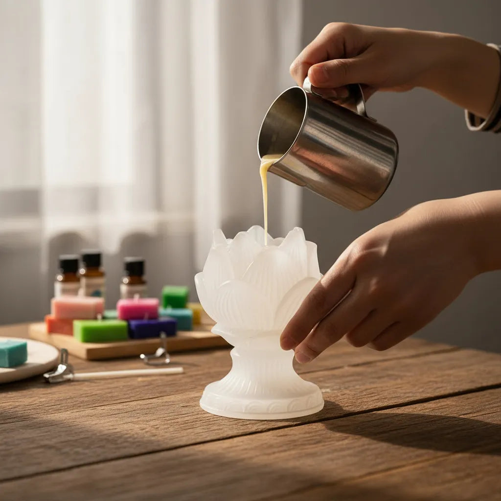 Molde De Silicona Flor De Lotto Con Pie Macetas O Candelabro resina epoxi