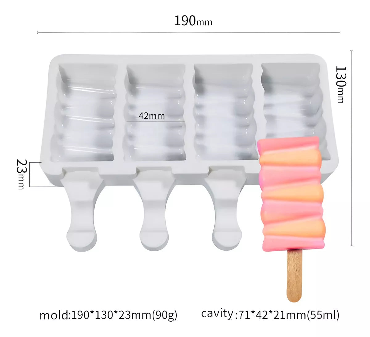 Molde de silicona para hacer helados Rectangular + 50 palitos de regalo