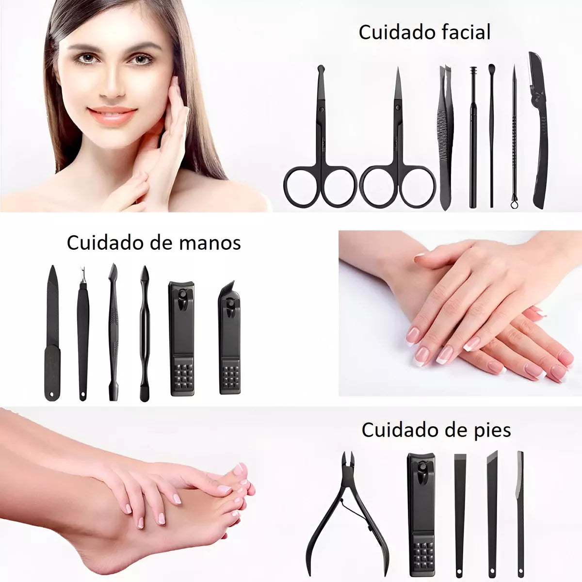 Juego De Corta Uñas Uñas Negro Y Rojo 20pz Tijera Pedicura