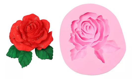 Molde Silicona Flor Con Hojas Grande Decoracion Tortas R-030