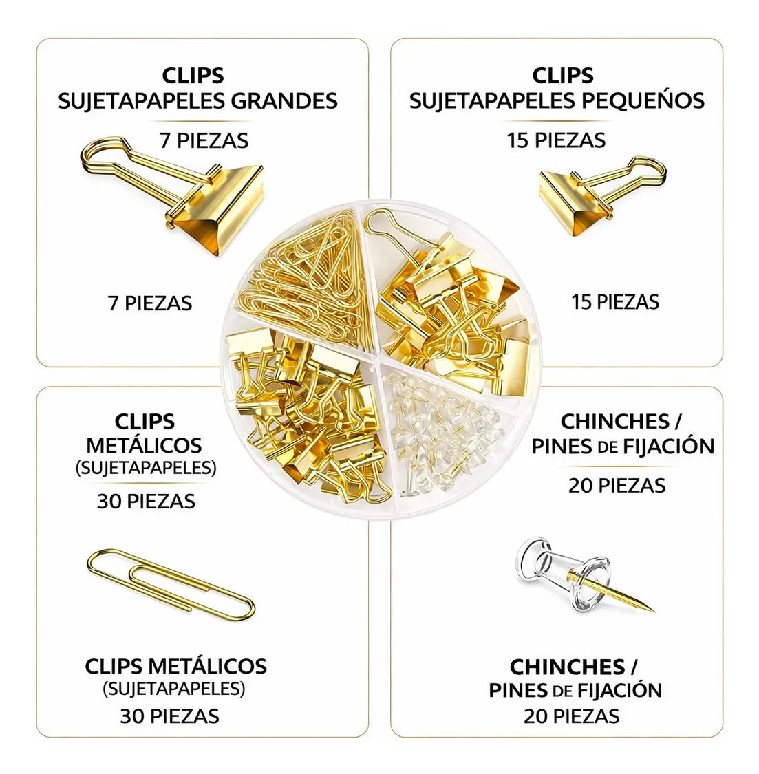 Juego De Clips Para Carpetas Oficina Papeleria Broches Dorado fed adelant 01