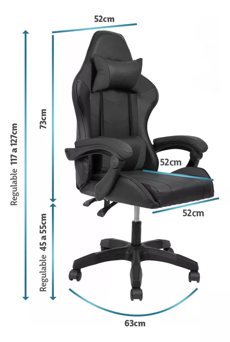 Silla Gamer Pro Giratoria Para Pc Gaming Fuerte Ergonomica NEGRA