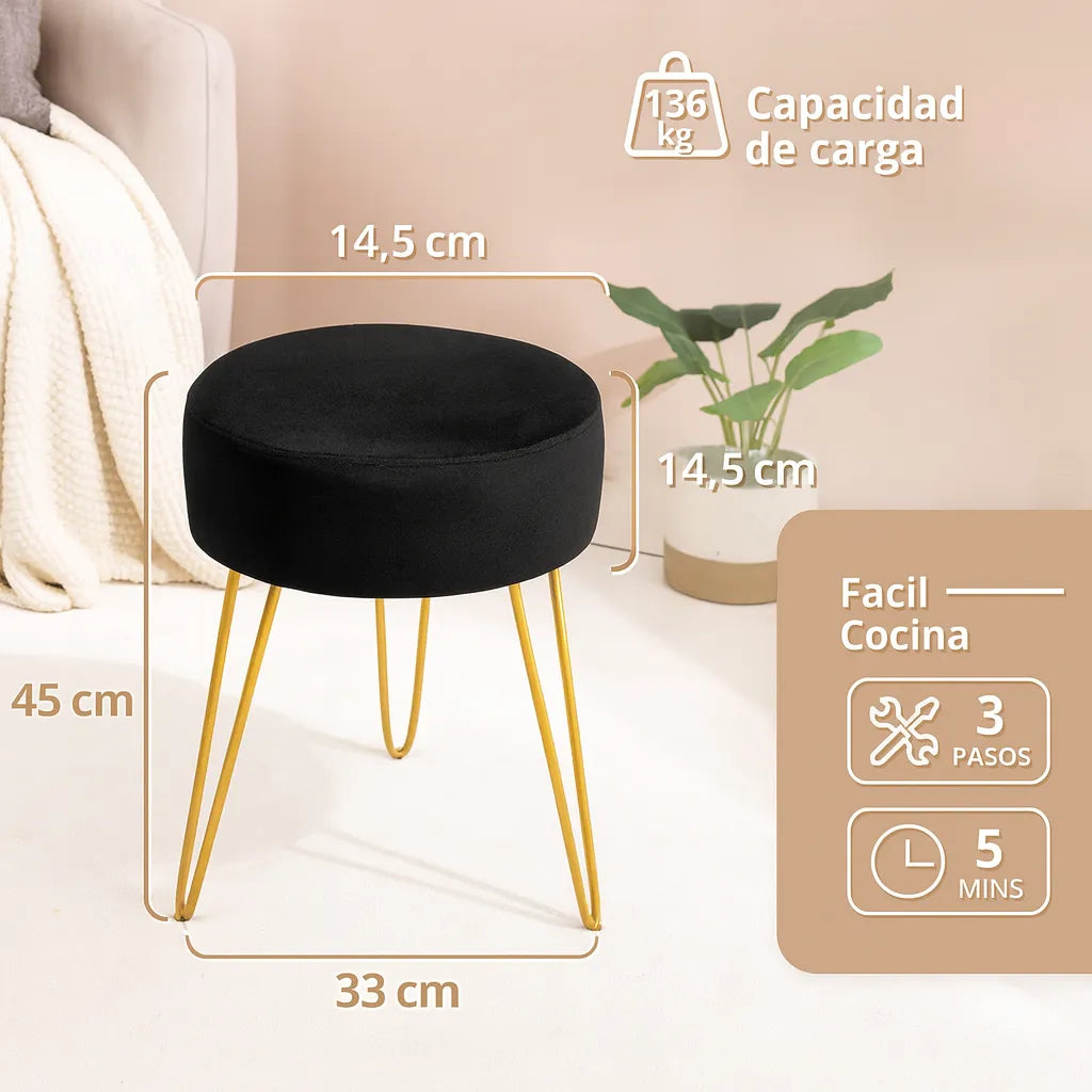 Banqueta Apoya Pies De Terciopelo Calidad Premium Negro