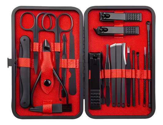 Juego De Corta Uñas Uñas Negro Y Rojo 20pz Tijera Pedicura