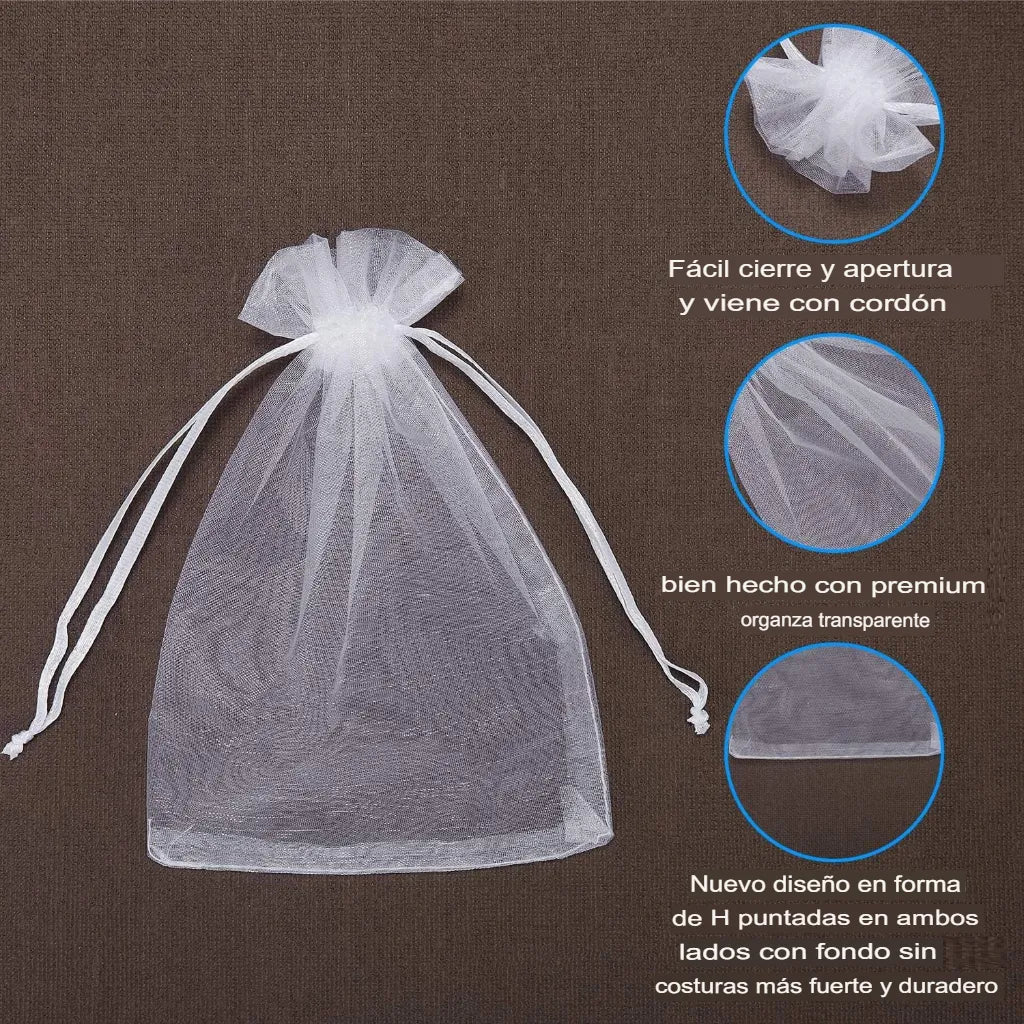 Bolsas Bolsitas De Organza Sorpresitas Souvenirs Pack X50 Medidas 7x9cm BLANCAS