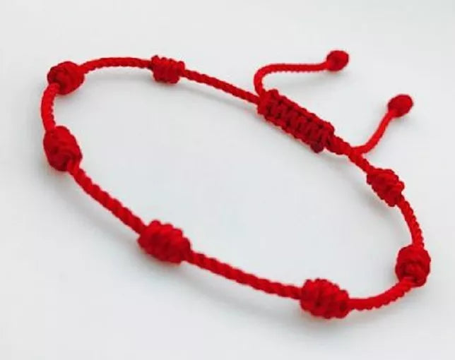 Pulsera Hilo Encerado Rojo 7 Nudos Protección Envidia