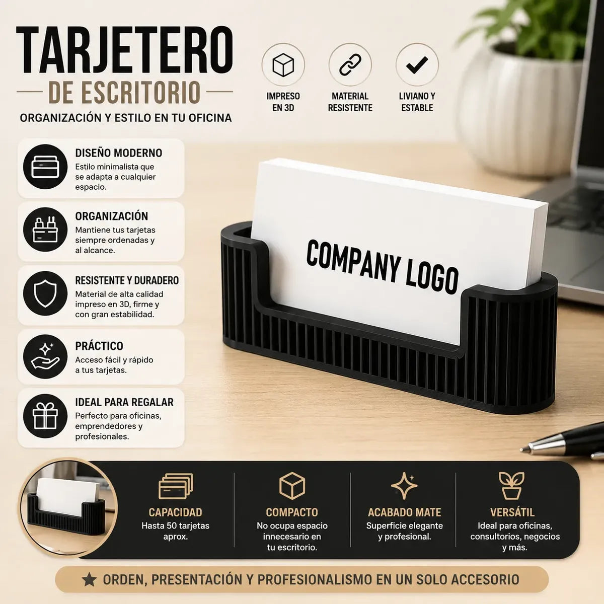 Tarjetero De Escritorio Negro Organizador Oficina Moderno 3