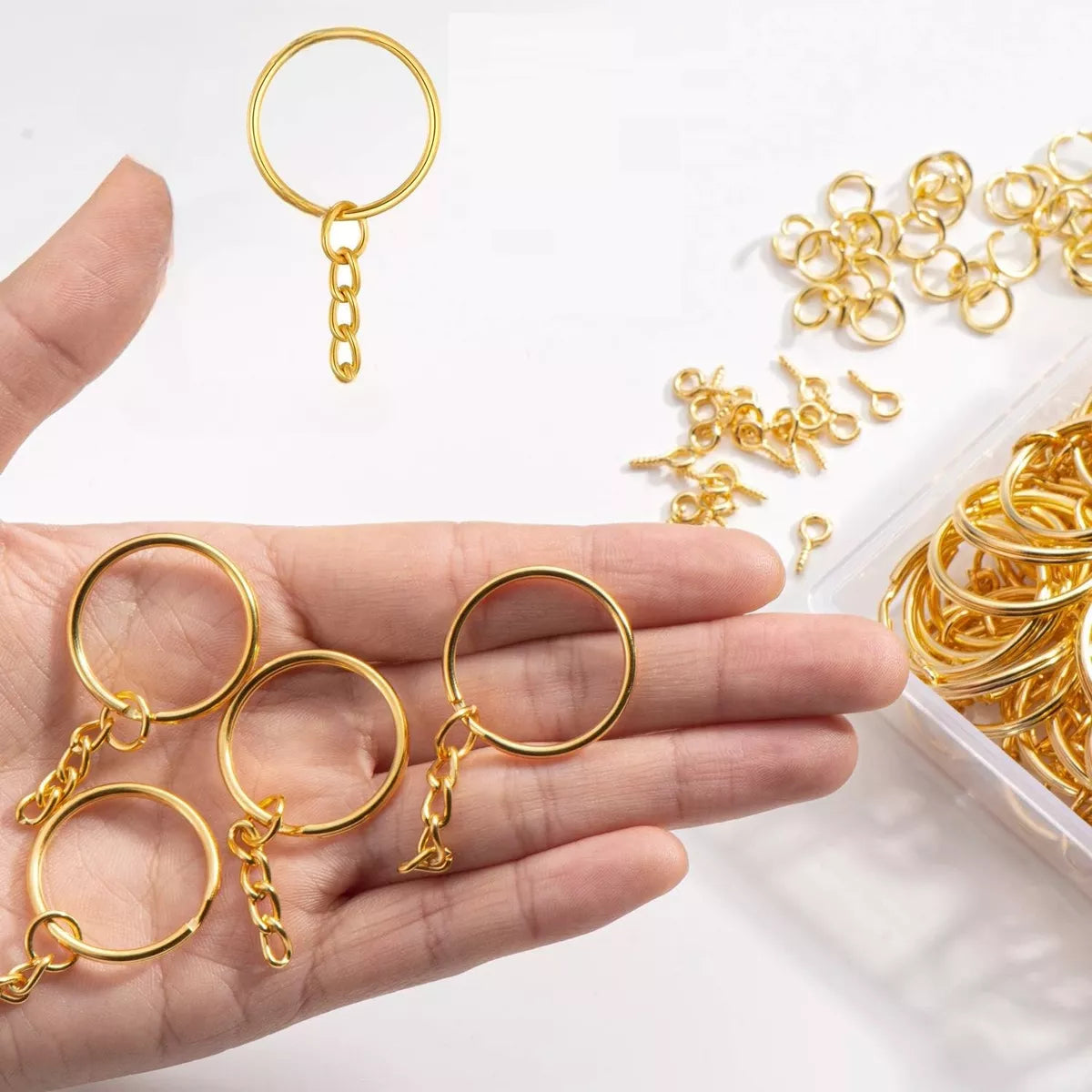 Llaveros Dorados Aro Con Cadena Manualidades 50 Unidades