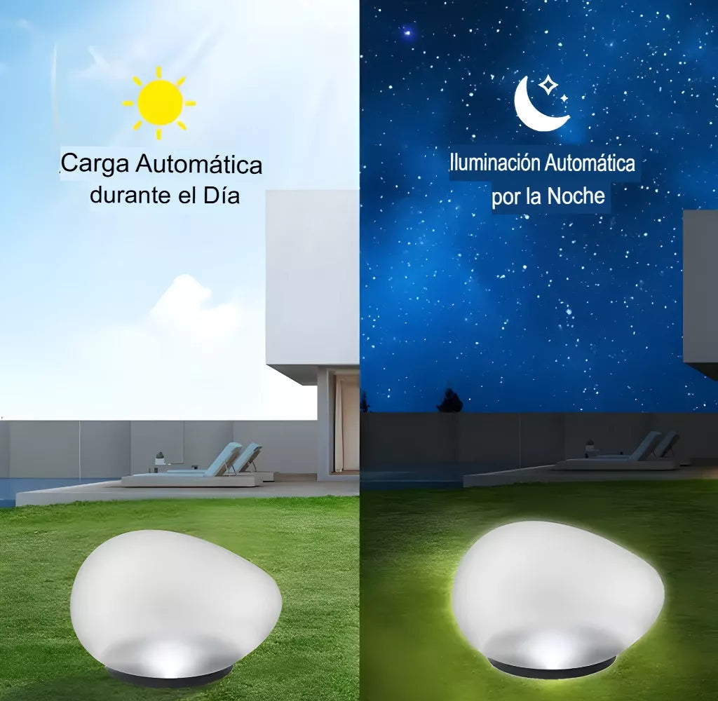 Lampara Solar Vidrio Resiste Agua Para Jardin Efecto Piedra