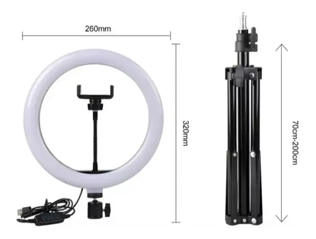 Aro De Luz Led Con Tripode Aro 26cm 2.1 Metros