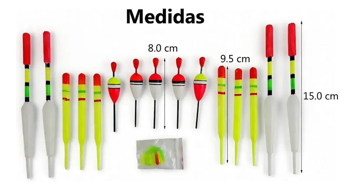 Set De 15 Boyas Kit Pesca Boyas Plástico Varias Medidas