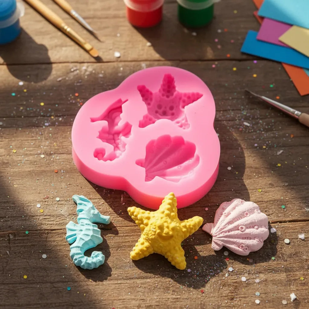 Set De Moldes De Silicona Sirena Estrella Fondant Artesanias