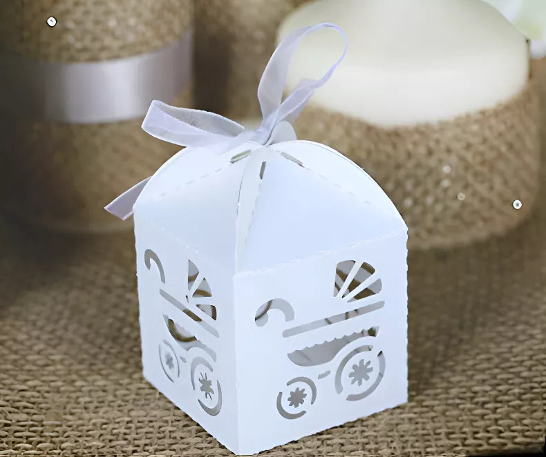 Caja Craquelada "Coche Bebe" con cinta incluida x10un 5cmx5cmx7cm