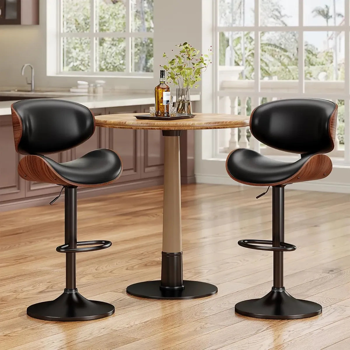 Taburete Banqueta Moderno Con Respaldo Apoya Pies Negro