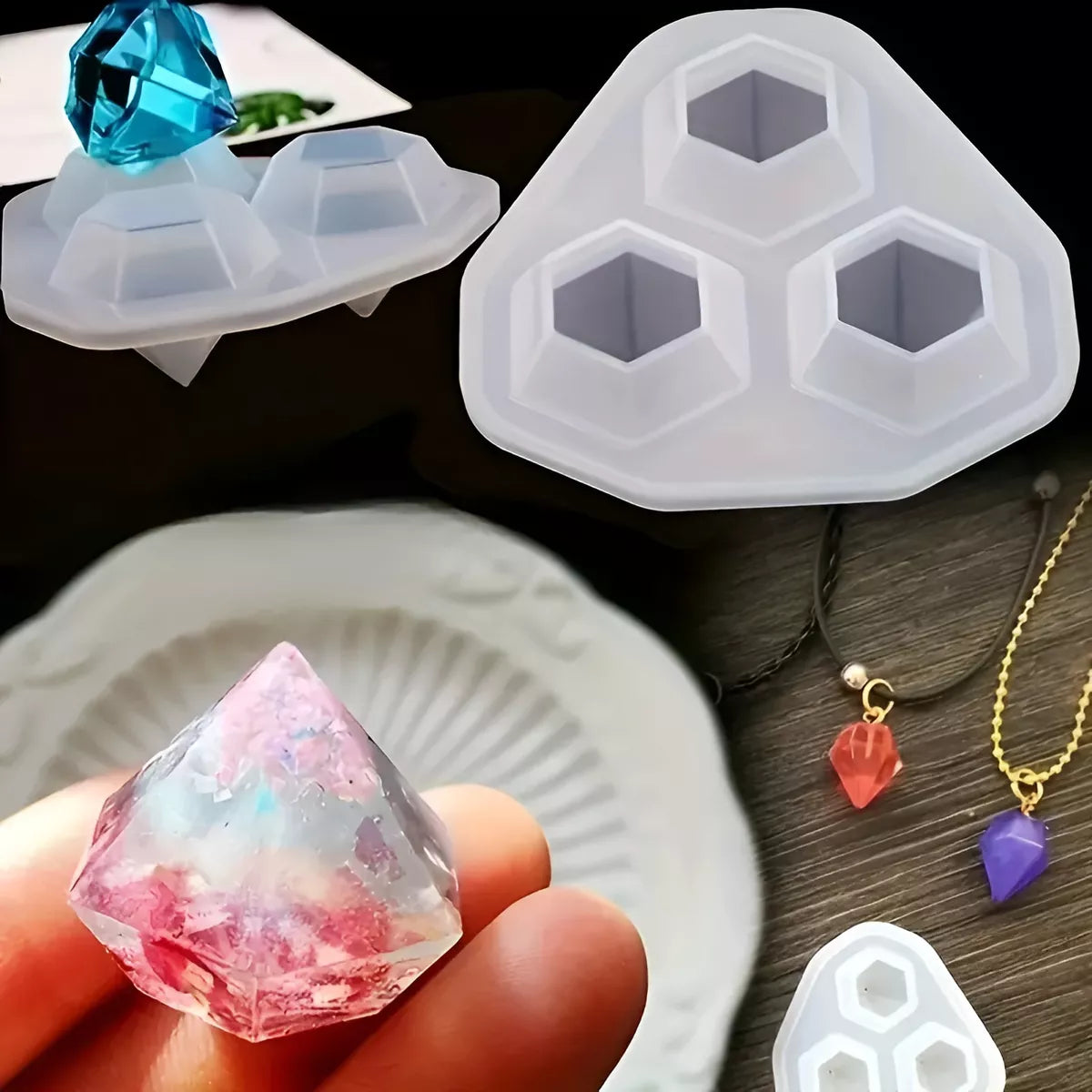 Set 2 Molde De Silicona Diamantes Para Resina Epoxi Llaveros