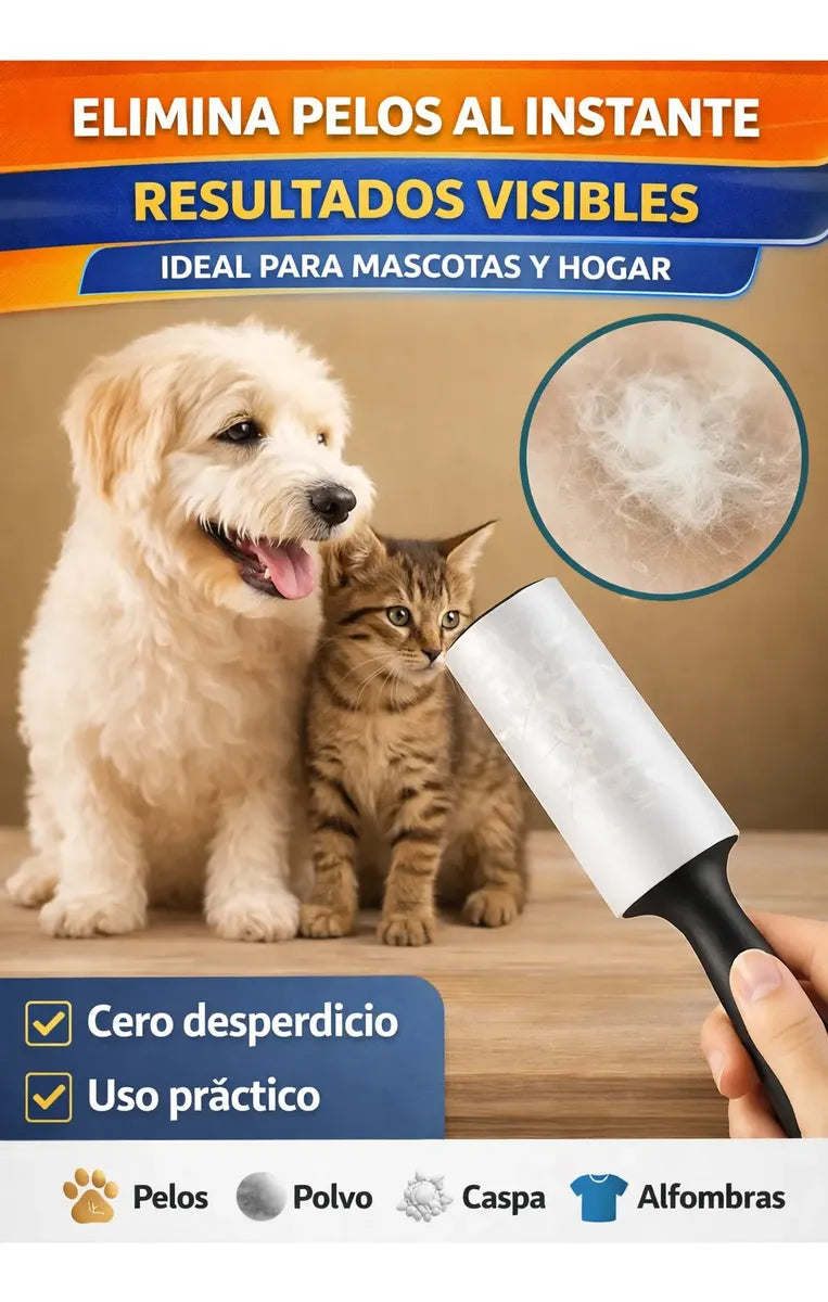 Rodillo Adhesivo Quita Pelos Pelusa Pack X10 Repuesto 700h Blanco