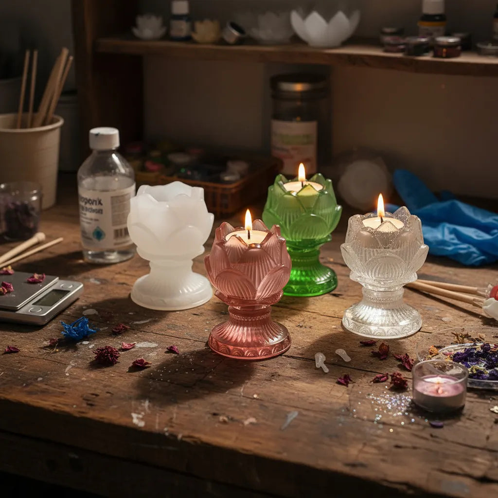 Molde De Silicona Flor De Lotto Con Pie Macetas O Candelabro resina epoxi