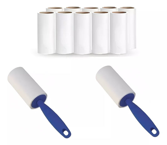 Rodillo Adhesivo Quita Pelos Pelusa Pack X10 + 2 Rodillos Palos