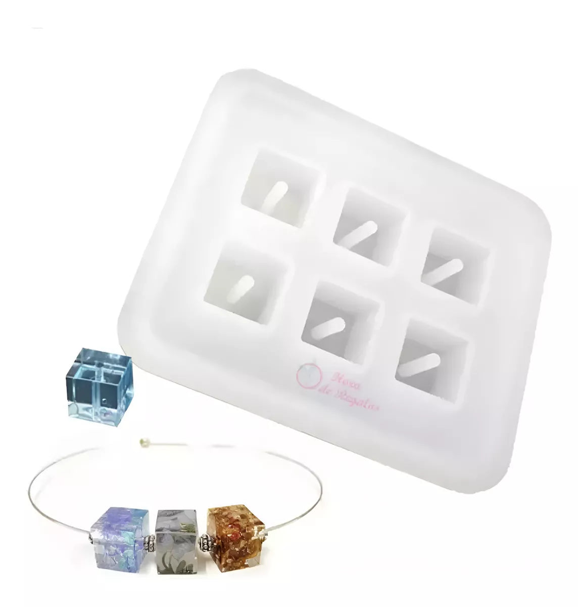 Set 2 Moldes Cubo De Silicona Con Agujero Para Resina Epoxi
