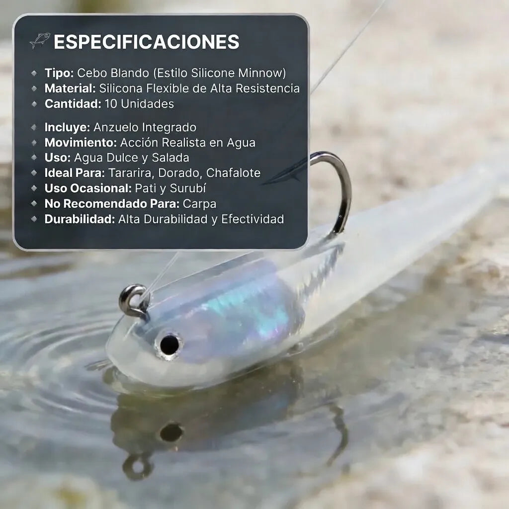 10 Señuelos Pesca Mojarra Con Anzuelo De Silicona Realista