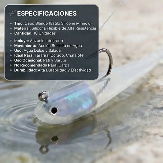 10 Señuelos Pesca Mojarra Con Anzuelo De Silicona Realista