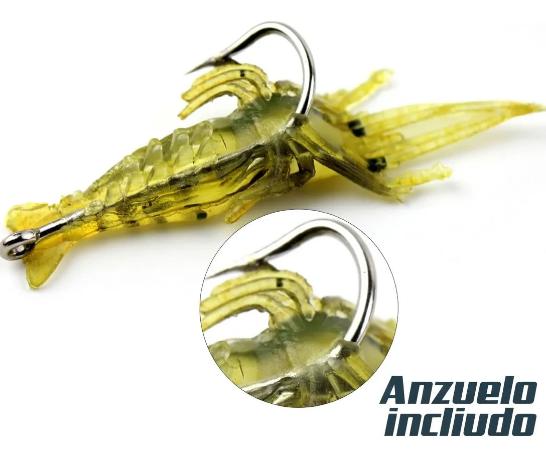 Kit X10 Camaron Fotoluminiscente Con Anzuelo Carnada Pesca