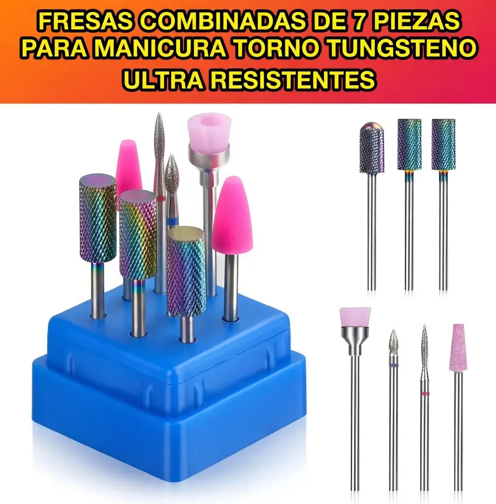 Fresas Combinadas De 7 Piezas Para Manicura Torno Tungsteno