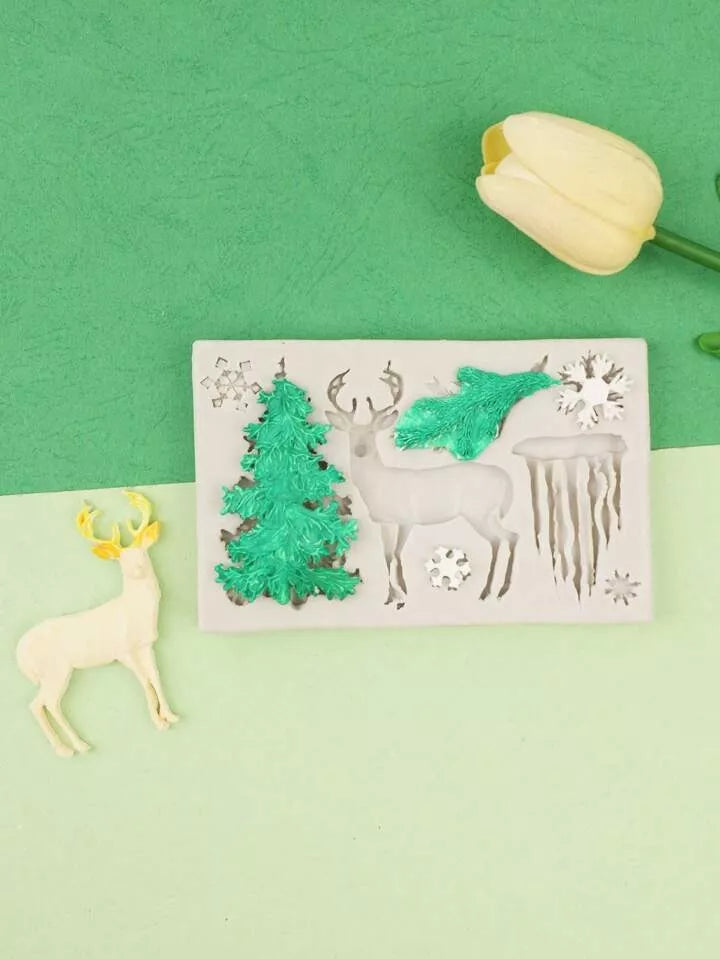 Molde De Silicona Reno Nieve Navidad Decoracion De Tortas R-058