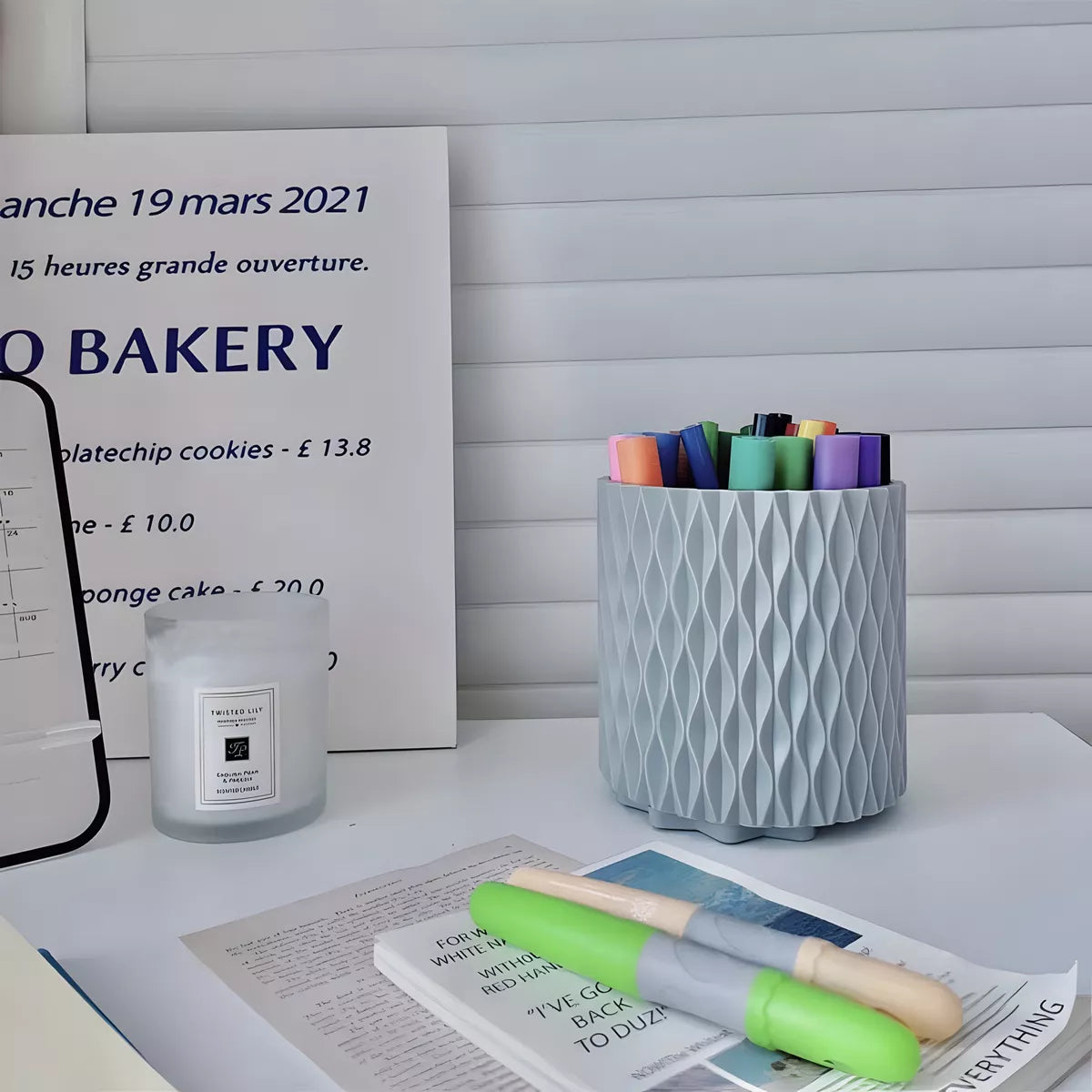 Organizador De Maquillaje O Pinceles Giratorio 360° Moderno VERDE AGUA