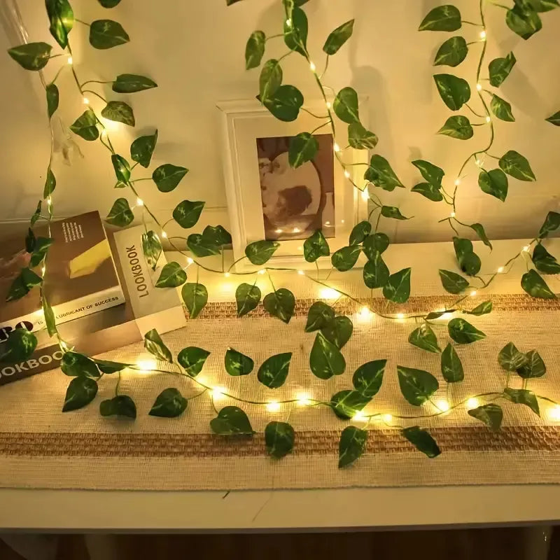 Guirnalda Enredadera Hojas Verde Artificial Pila Luz Led 2m