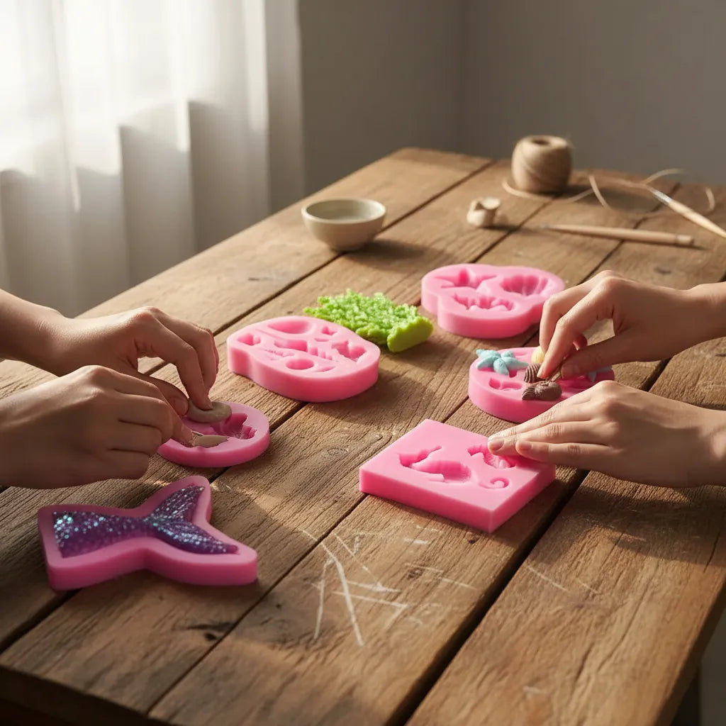 Set De Moldes De Silicona Sirena Estrella Fondant Artesanias