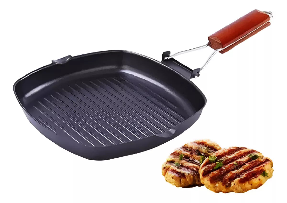 Sartén Plancha Grill Antiadherente Con Mango Madera 28cm