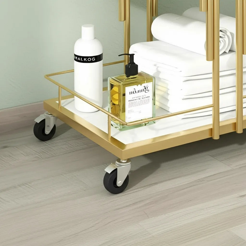 Carro Moderno Multifuncion Con Ruedas Dorado Organizador
