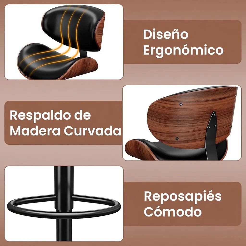 Taburete Banqueta Moderno Con Respaldo Apoya Pies Negro