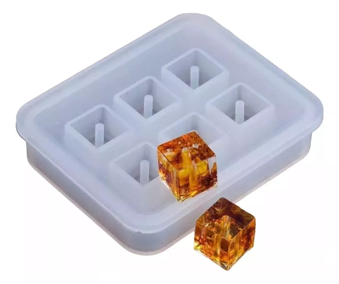 Set 2 Moldes Cubo De Silicona Con Agujero Para Resina Epoxi
