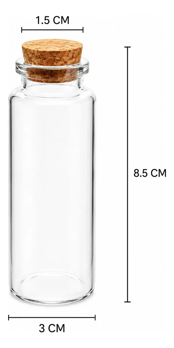 Frasco Tapa De Corcho botellitas vidrio Grandes 8.5cm x 3.0 Cm