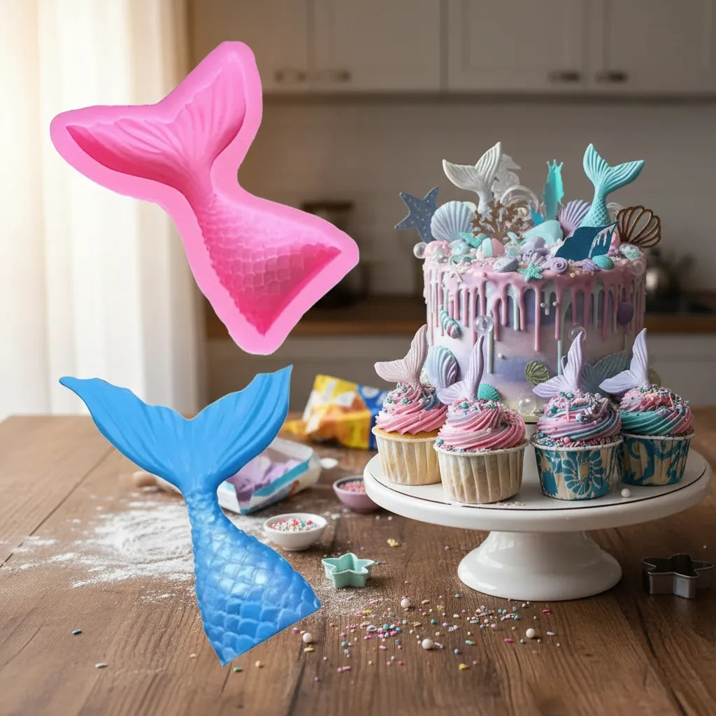 Set De Moldes De Silicona Sirena Estrella Fondant Artesanias