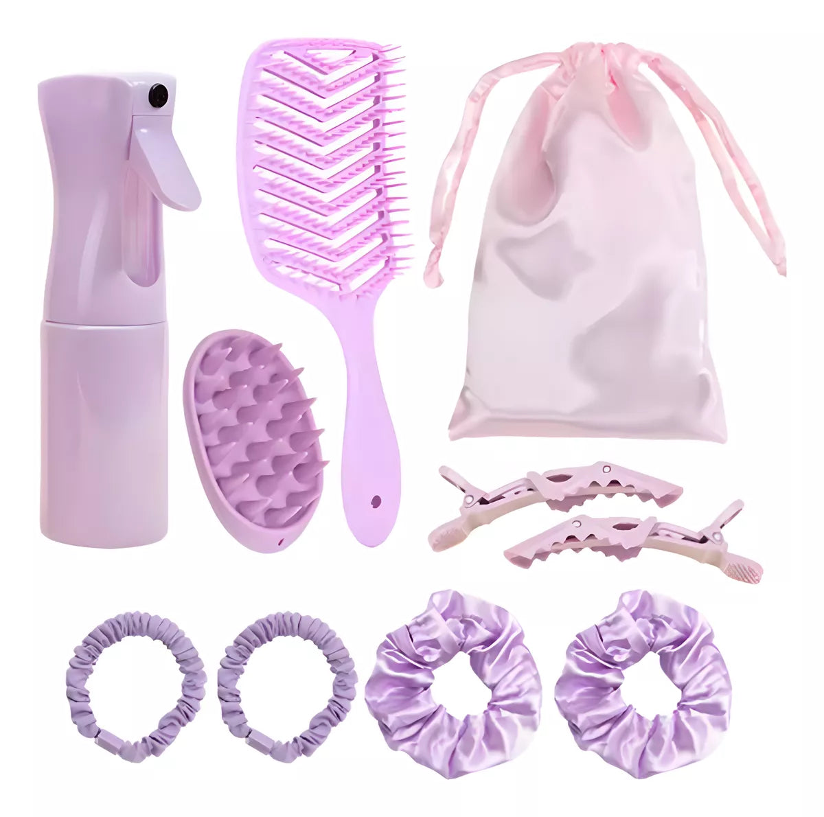 Set De Peine Clips Masajeador Pulverizador Colitas Y Estuche